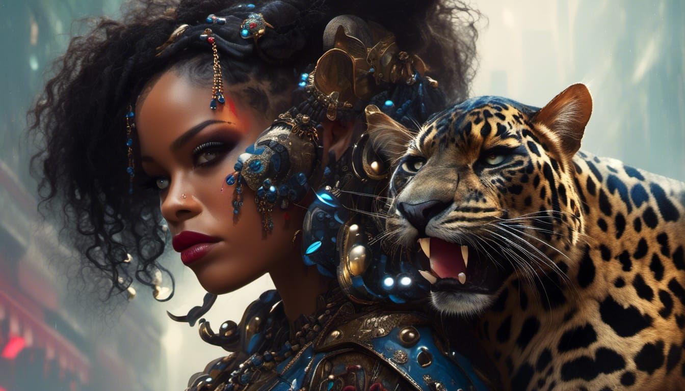 Hyperrealistic Anthro Rihanna Panther in Cinematic Style