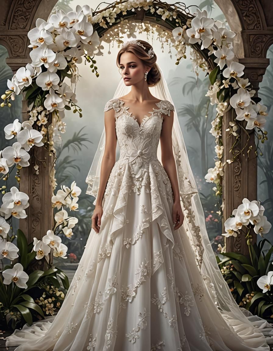 Bride with White Orchid Arch in Detailed Matte Painting