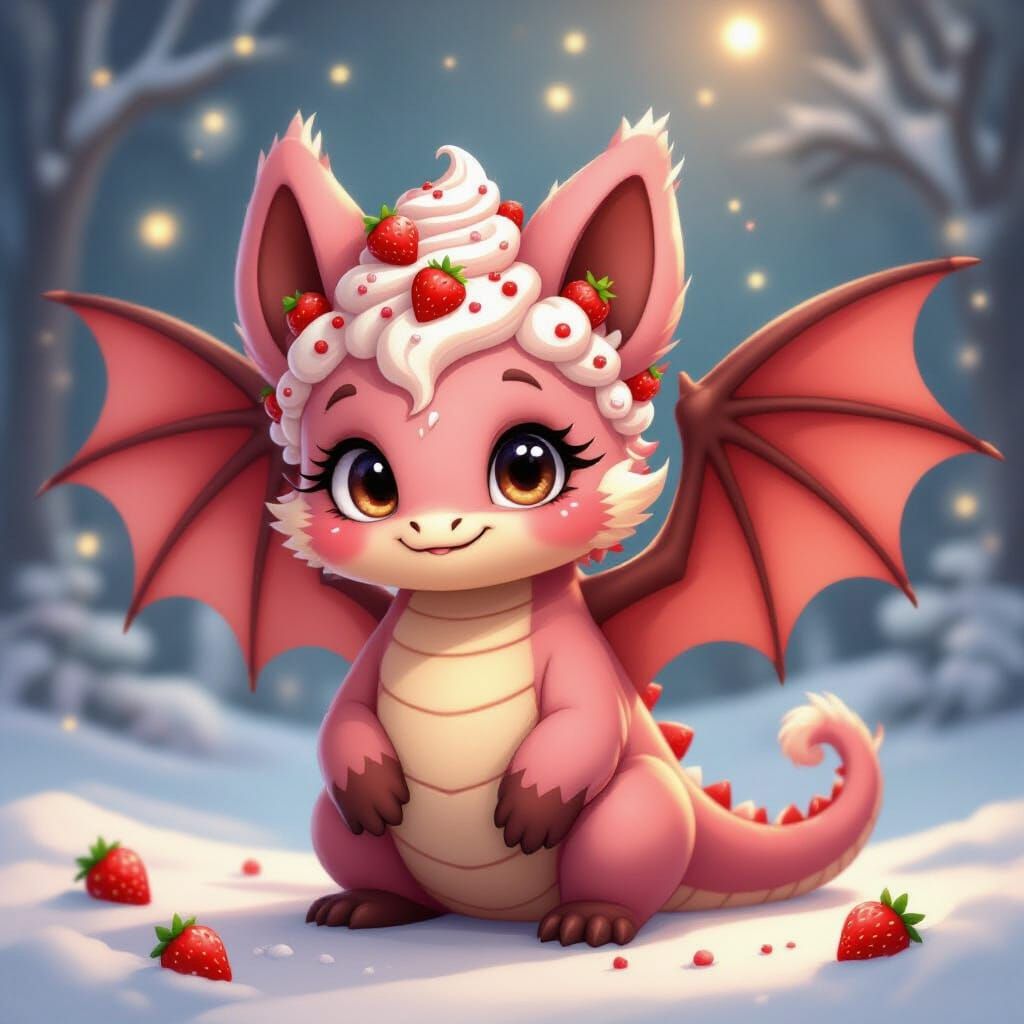 Strawberry Bat Dragon with Frosting Wings