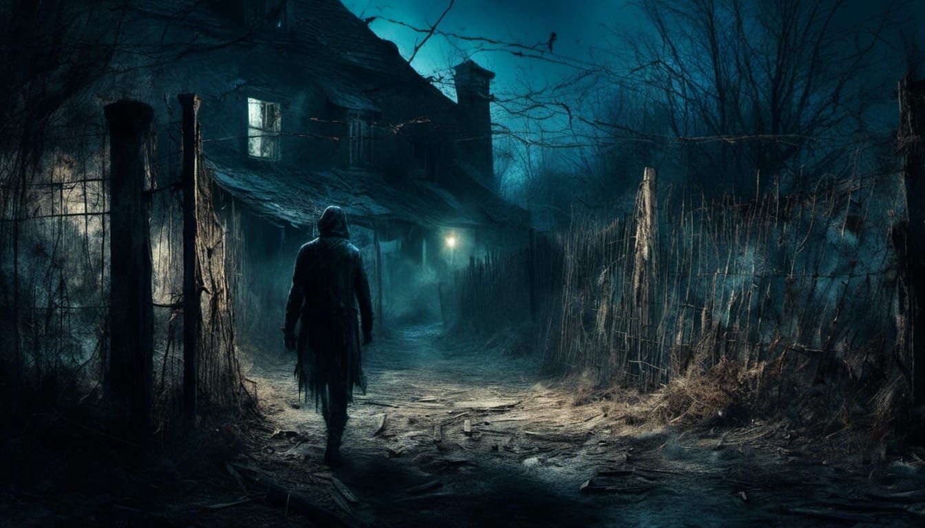 Blue Lights in Post-War Village: Macabre Concept Art