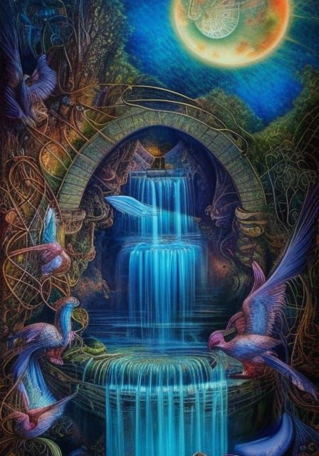 Healing Nature Scene in Hyperdetailed Watercolour and Ink