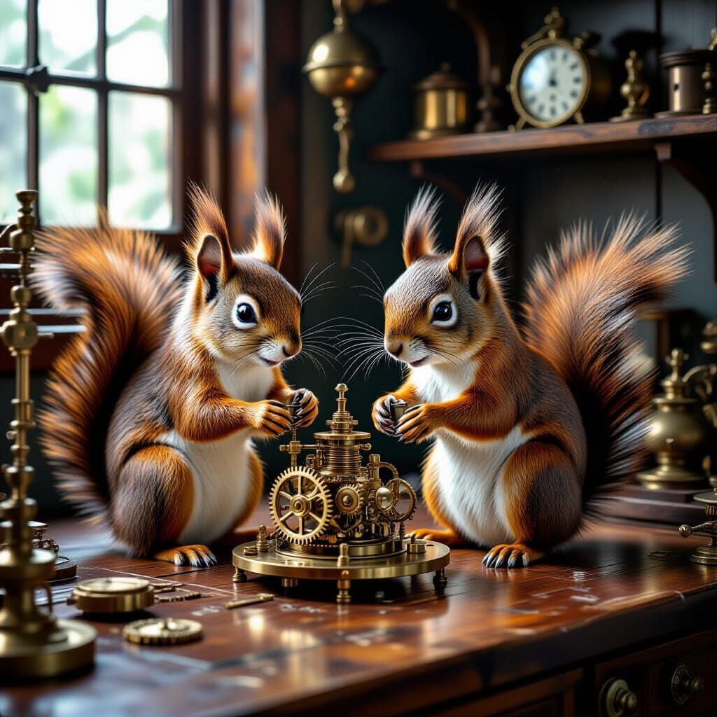 Steampunk Laboratory with Clockwork Squirrels Invention