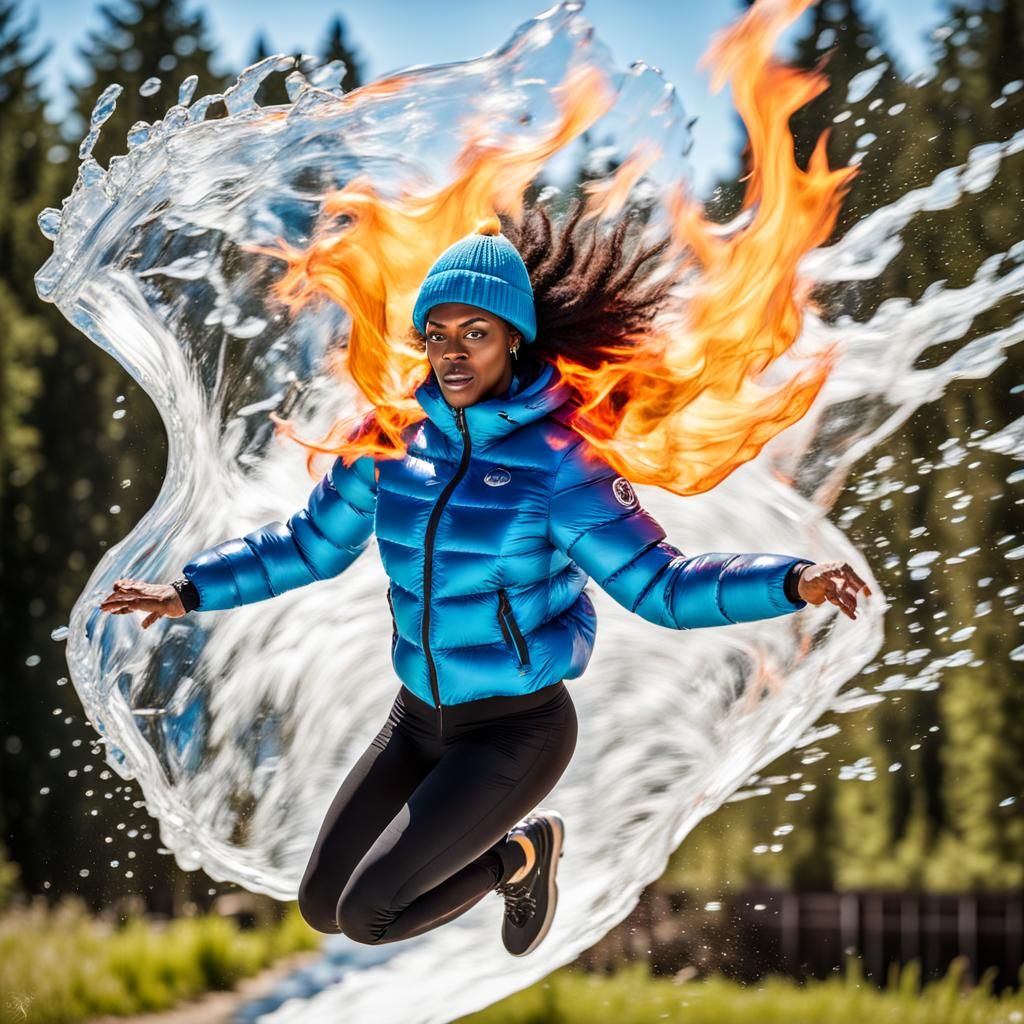 Waterskiing Woman Soaring with Ice Splash
