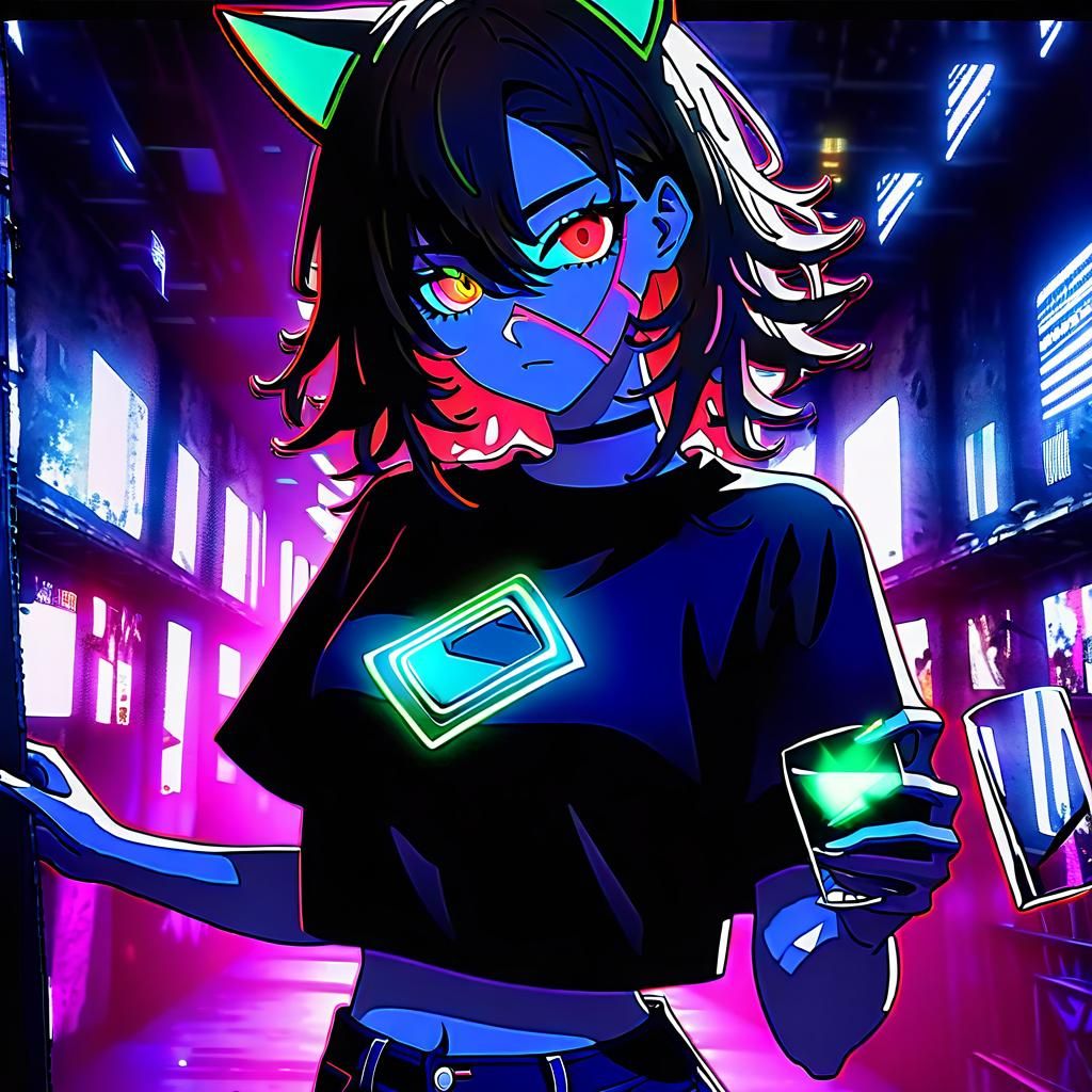 Cyberpunk Anime Trans Woman with Glowing Shard