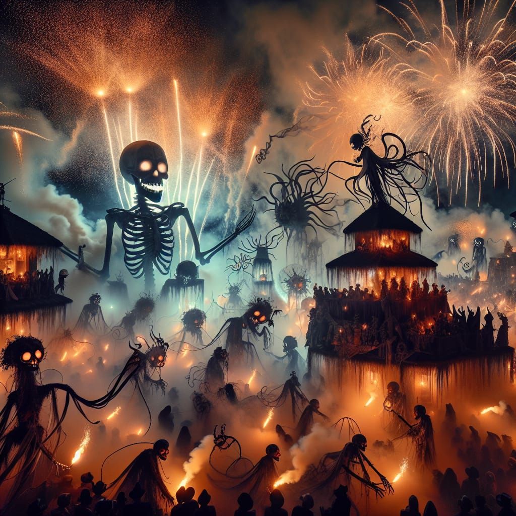 Haunting Festival Night Sky With Skull Fireworks