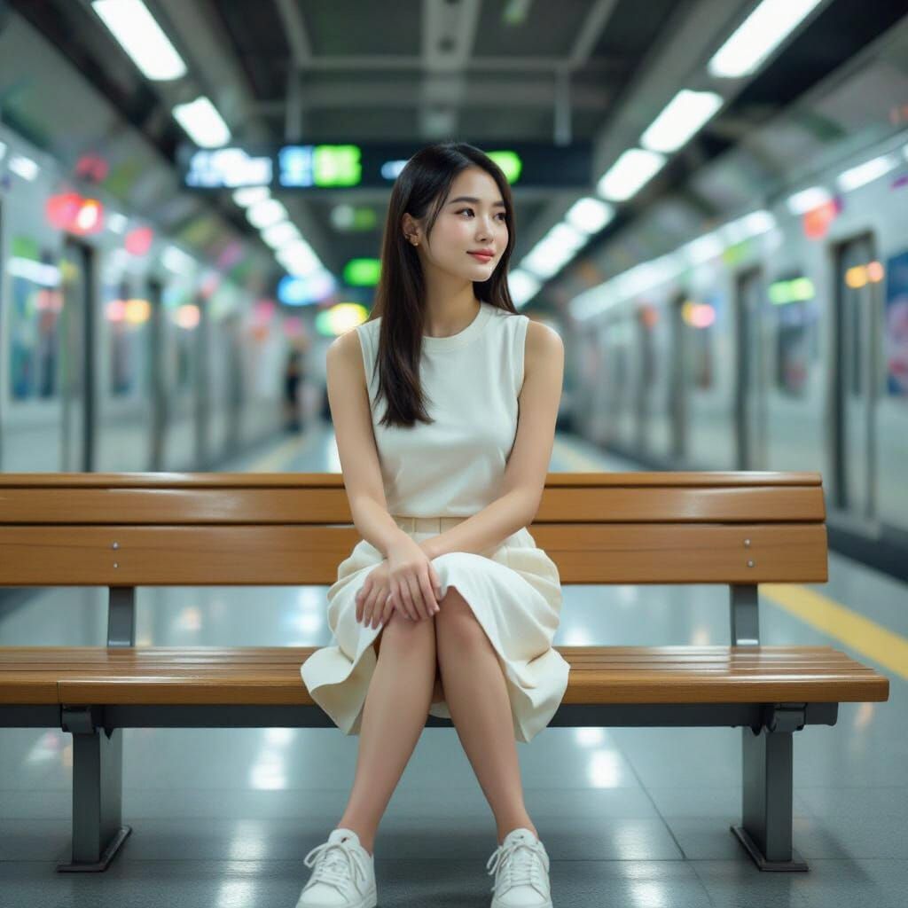 East Asian Woman on Subway Platform, Vogue Style