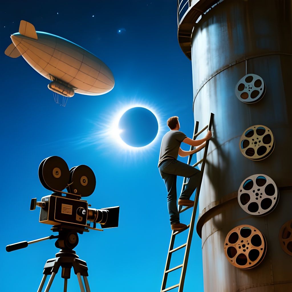 Man Films Solar Eclipse from Industrial Tower with Airship