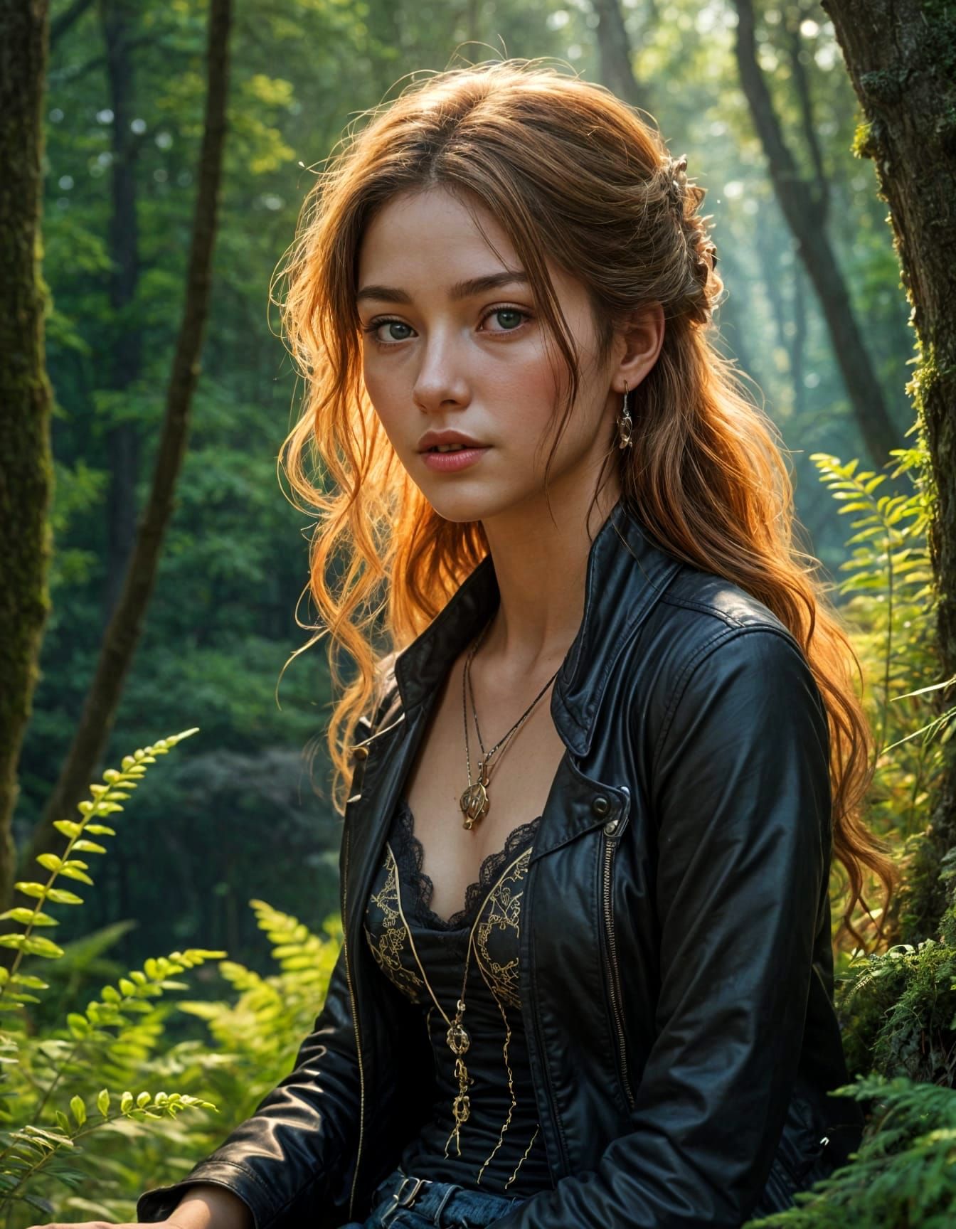 Ethereal Dream Forest Goddess in Cyberpunk Chic