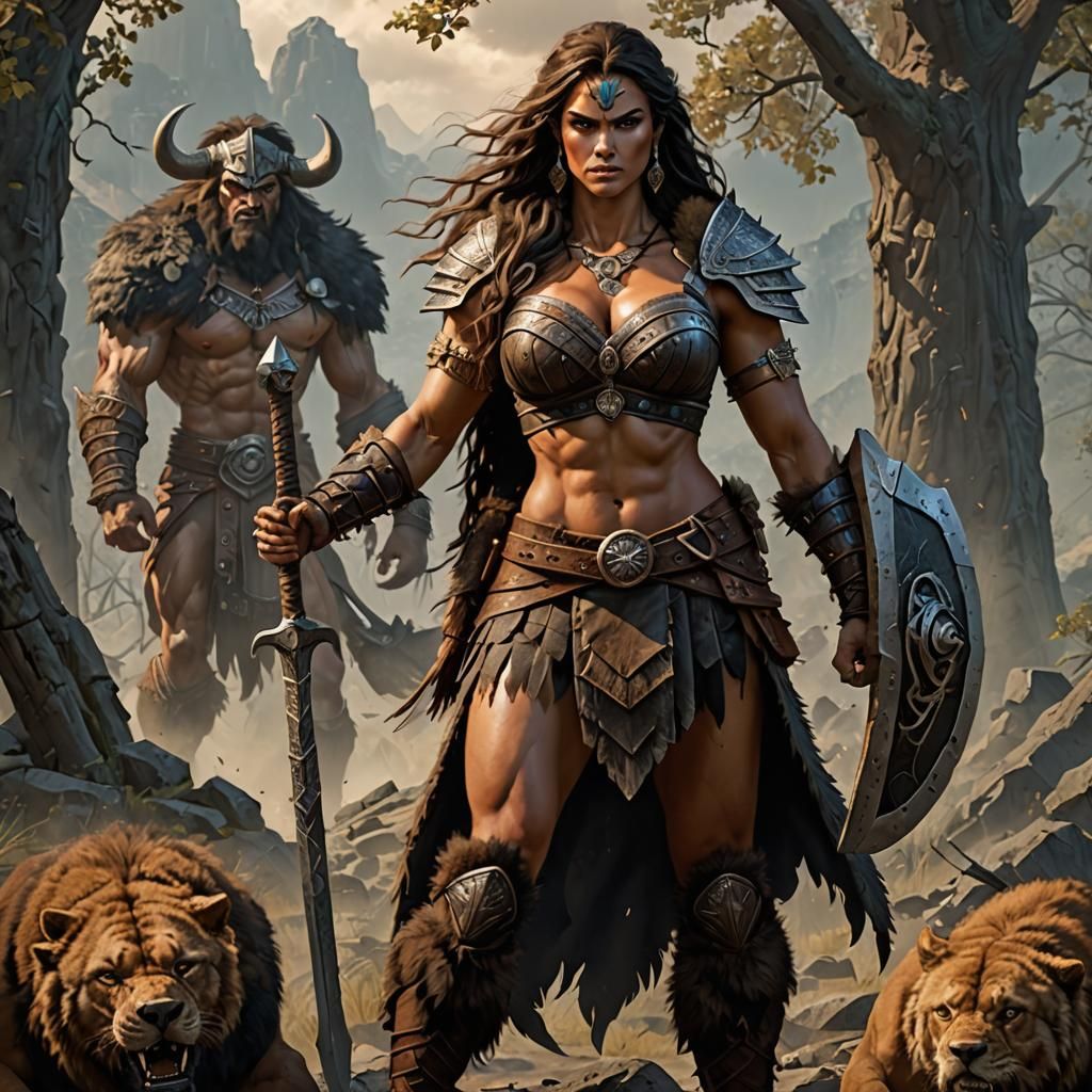 Katohmi, beginning to go into a Rage.  Her man Kahmoi in the background.