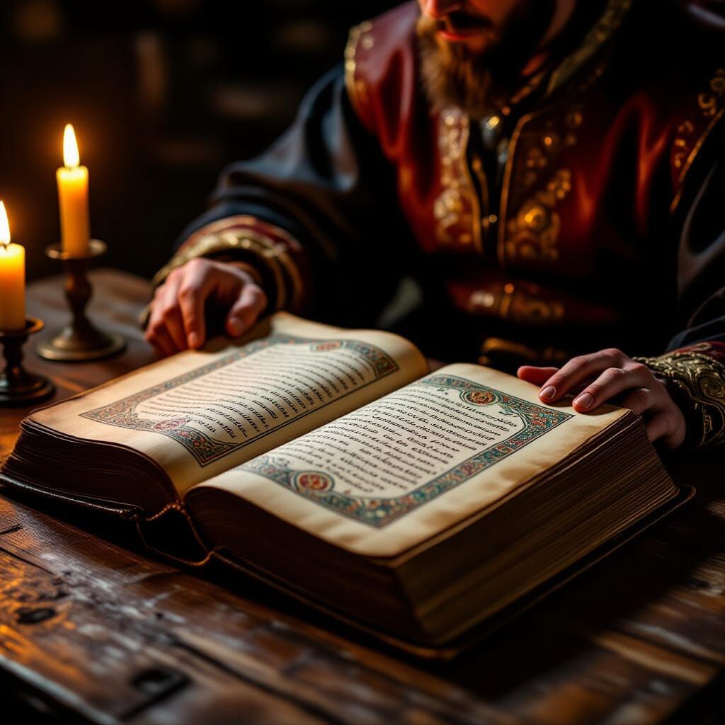 Ancient Book Illuminated Handwriting Cinematic Photo