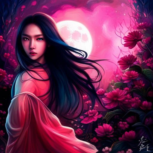 Chinese Woman with Peach Flower in Graffiti Art