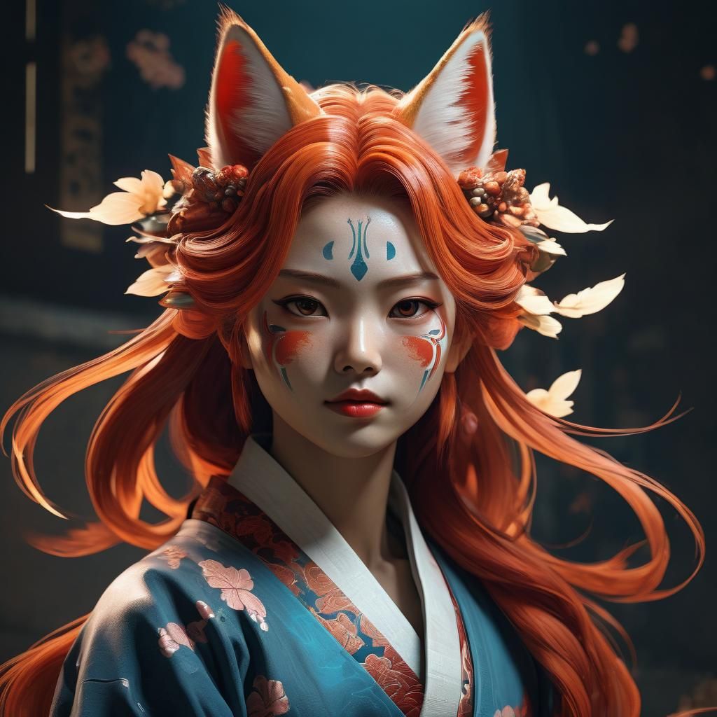 Kitsune Portrait in Ukiyo-e Style