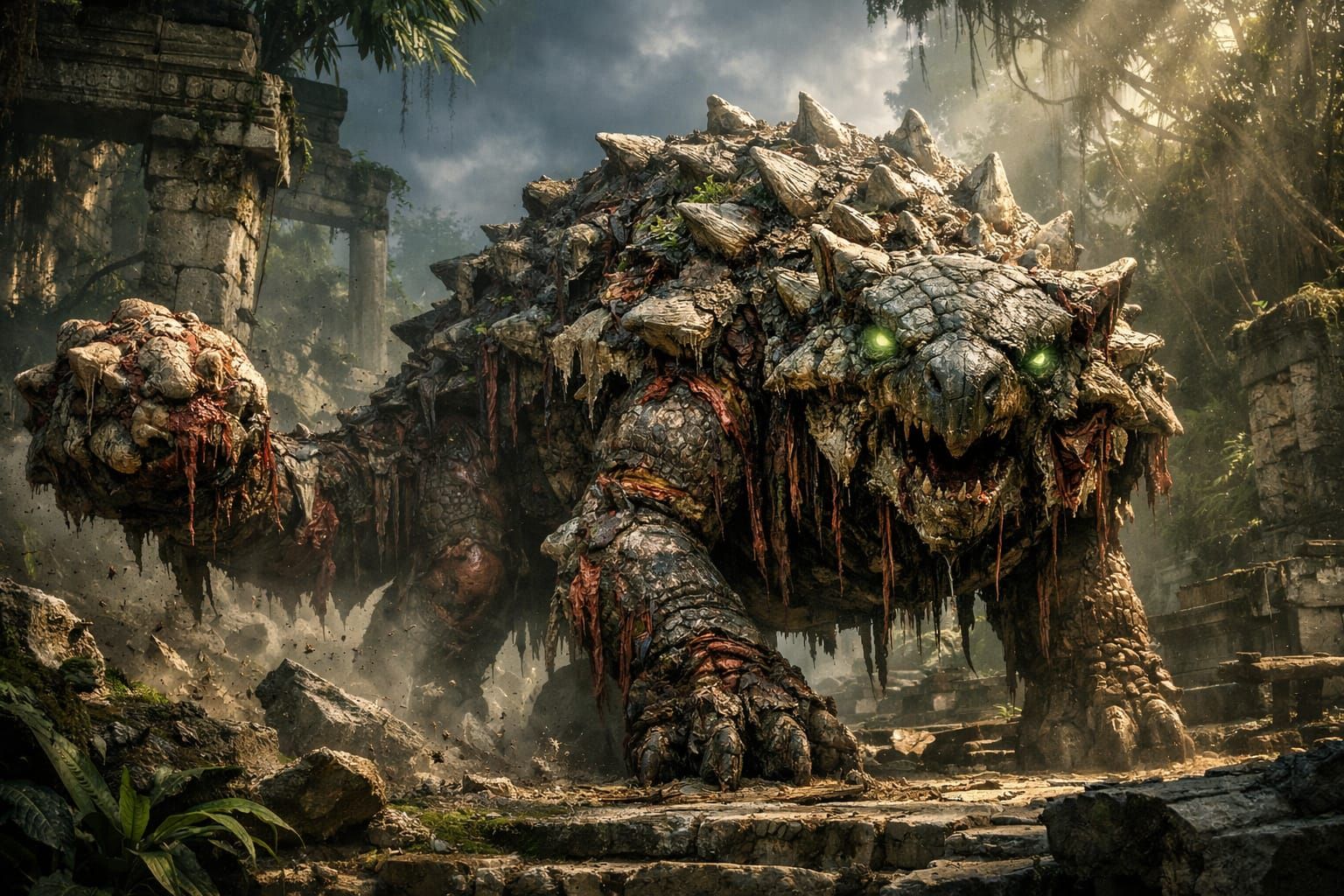 Ankylosaurus Zombie in Jungle Ruins