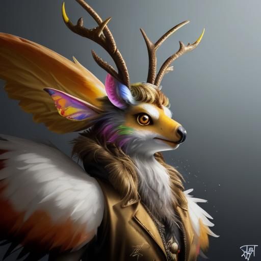 Wolpertinger with Golden Antlers in Graffiti Style