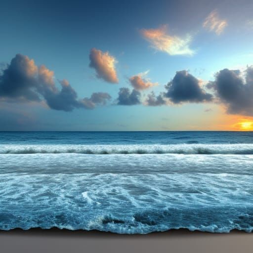 Sunset Beach Matte Painting with Palm Leaves