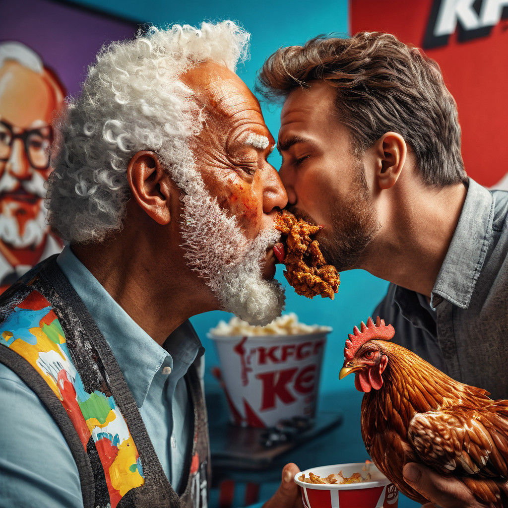 Dyakov's KFC Kiss in Vibrant Hyperrealism