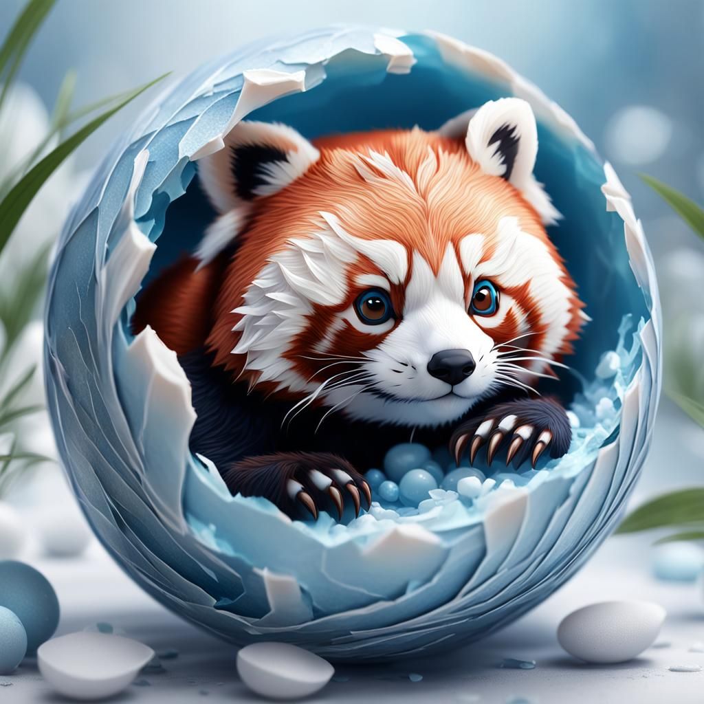 Red Panda in Eggshell: 3D Anime Art