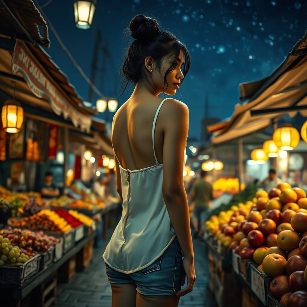 Exotic Night Market Scene in Vibrant Colors