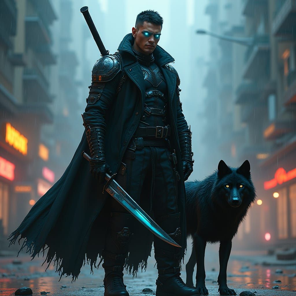 Cyberpunk Warrior in High-Tech Combat Armor