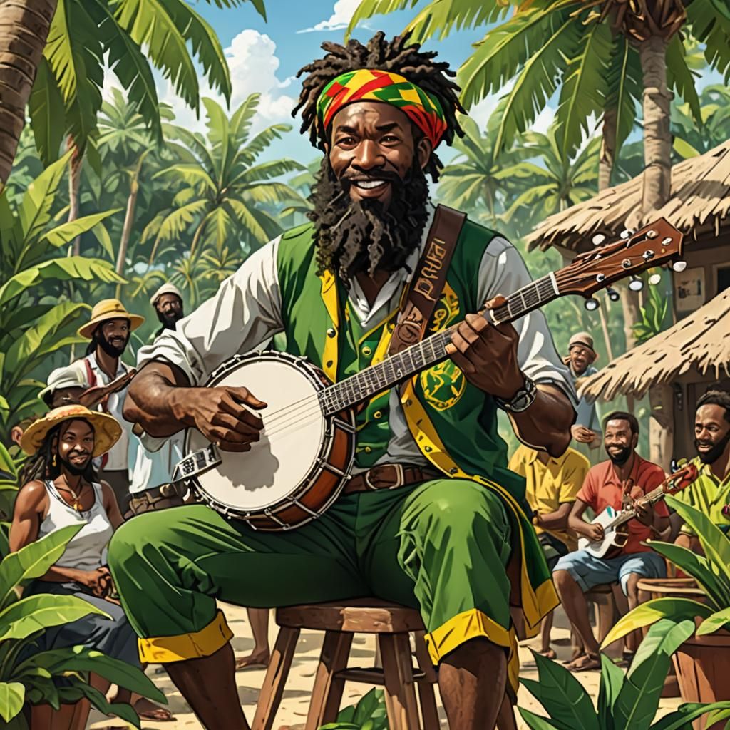 Reggae Banjo Player in Anime Style