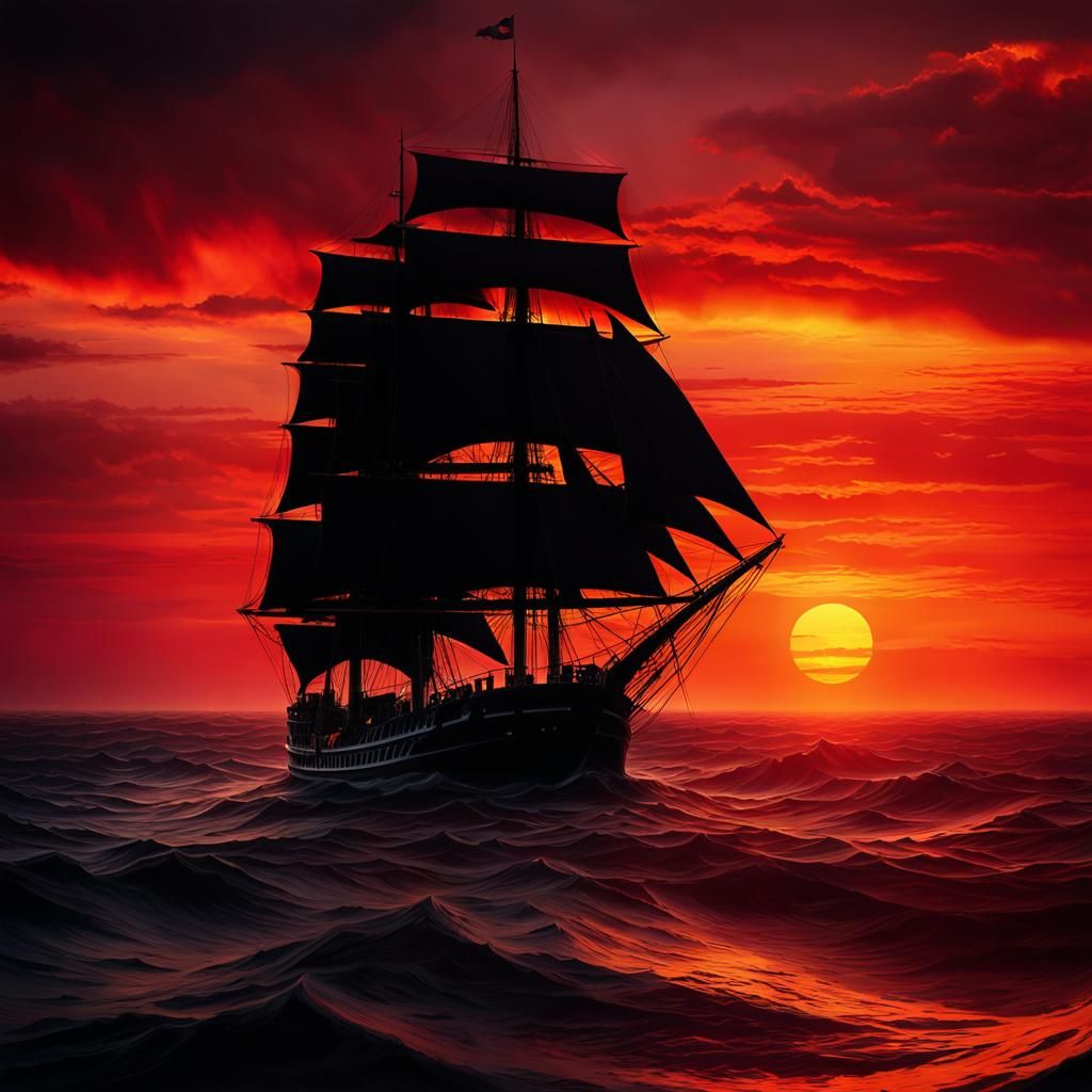 Magical Sunset Sailship in Cinematic Lighting