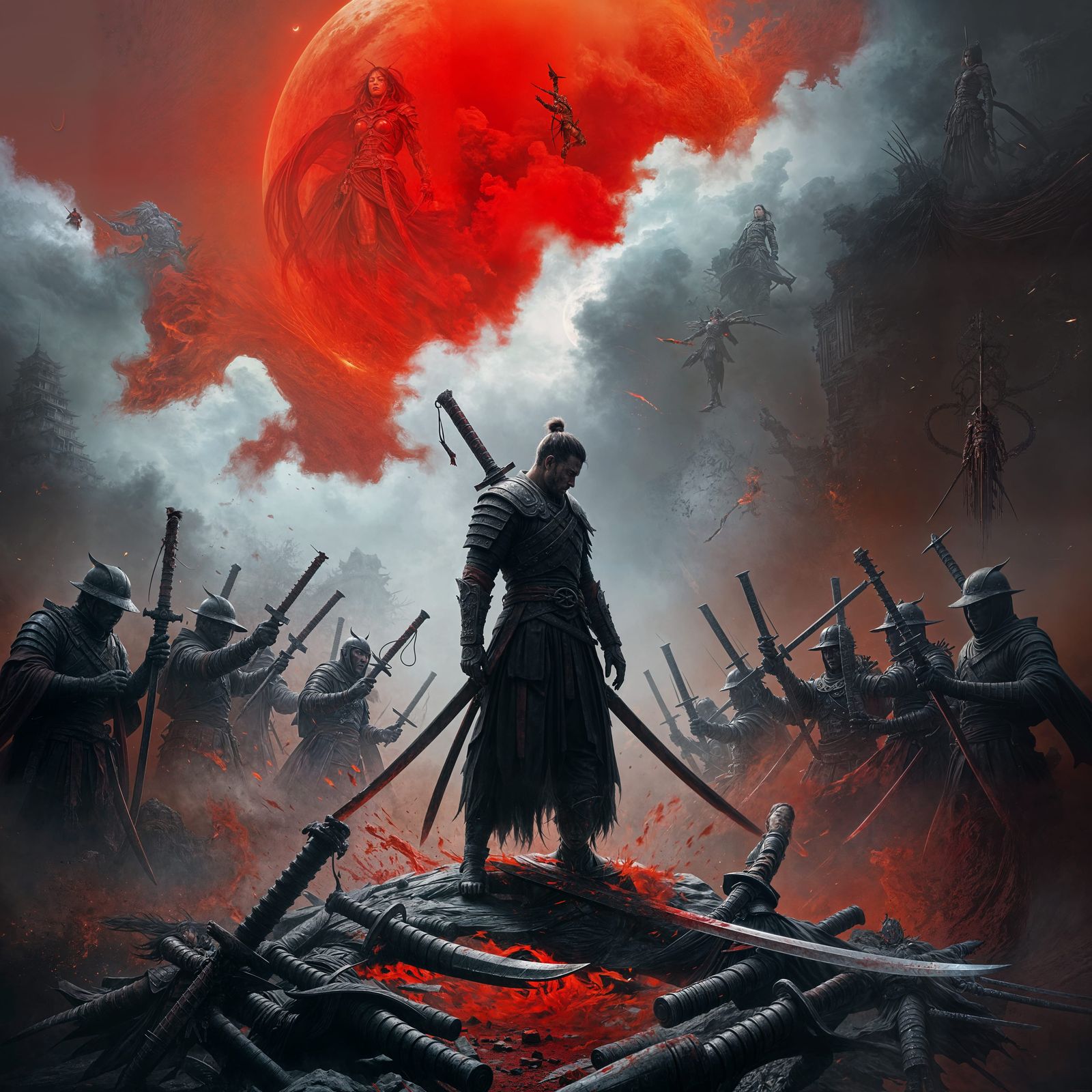 Lone Ronin Warrior in Dark Fantasy Japanese Style