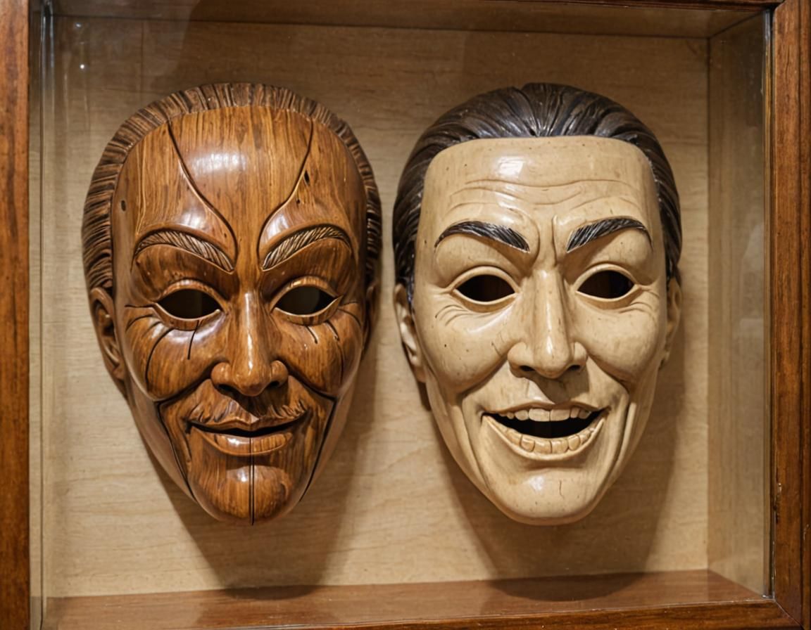 Comedy and Tragedy Masks in Wood
