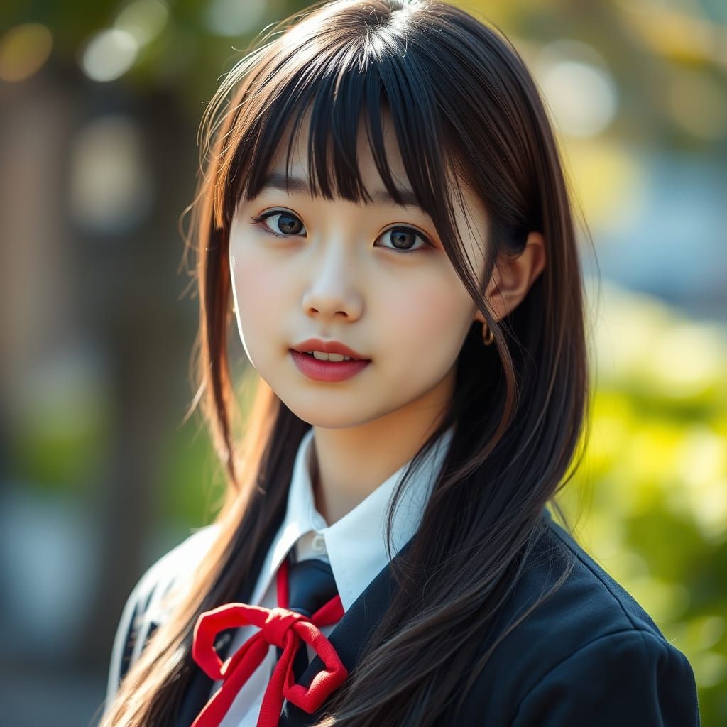Japanese Schoolgirl in Elegant Uniform Captured in Sharp Foc...