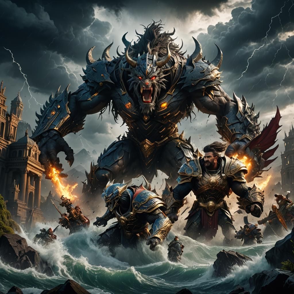 Stormy Titans Clash in Epic Fantasy Art