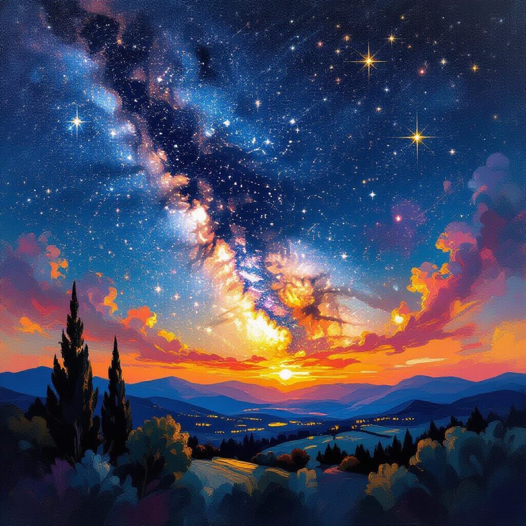 Epic Impressionist Starry Night Sky Painting