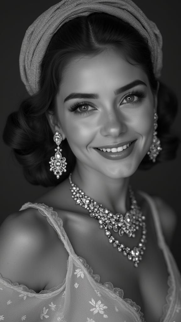 Radiant Vintage Beauty Portrait in Dramatic Black and White