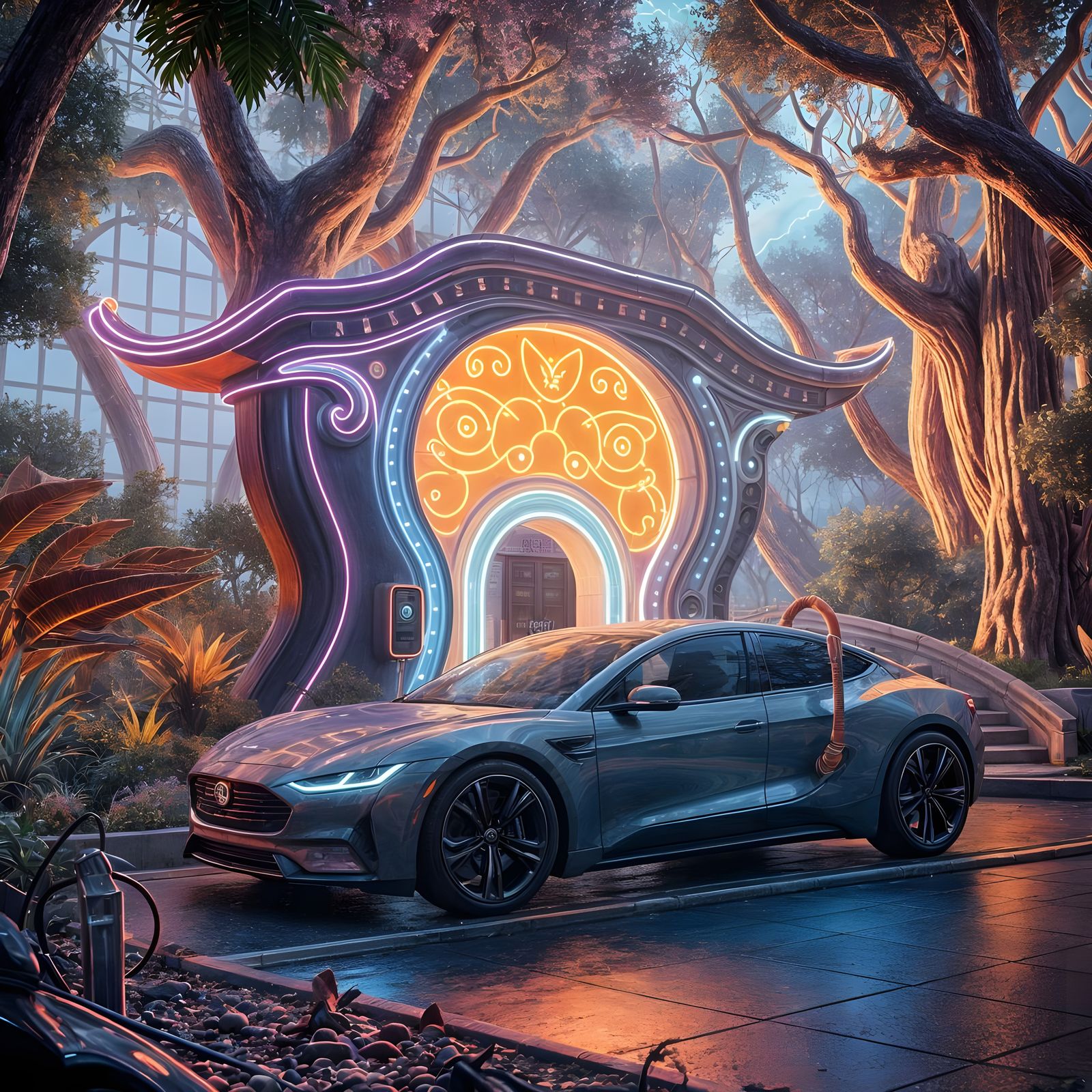 Fantastical Electric Vehicle Charging Station Concept Art