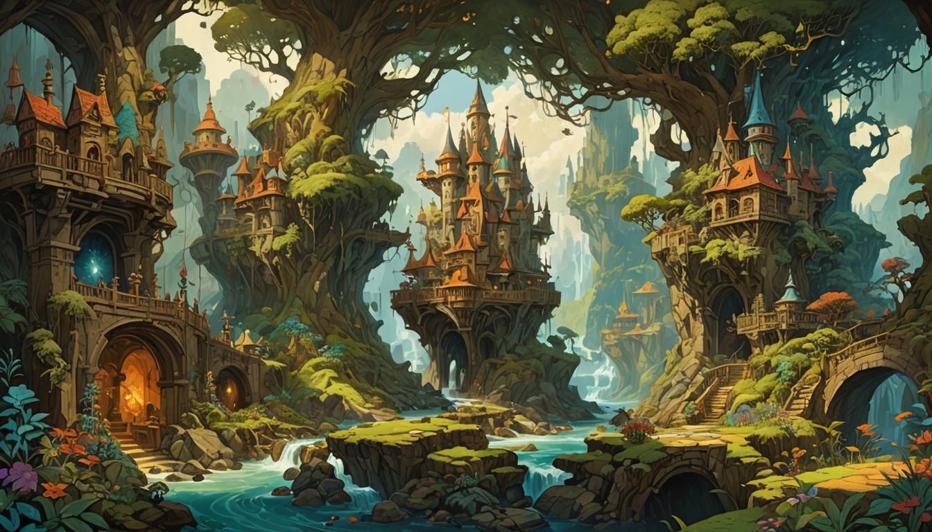 Enchanting Mythical Realm in Oil Painting Style