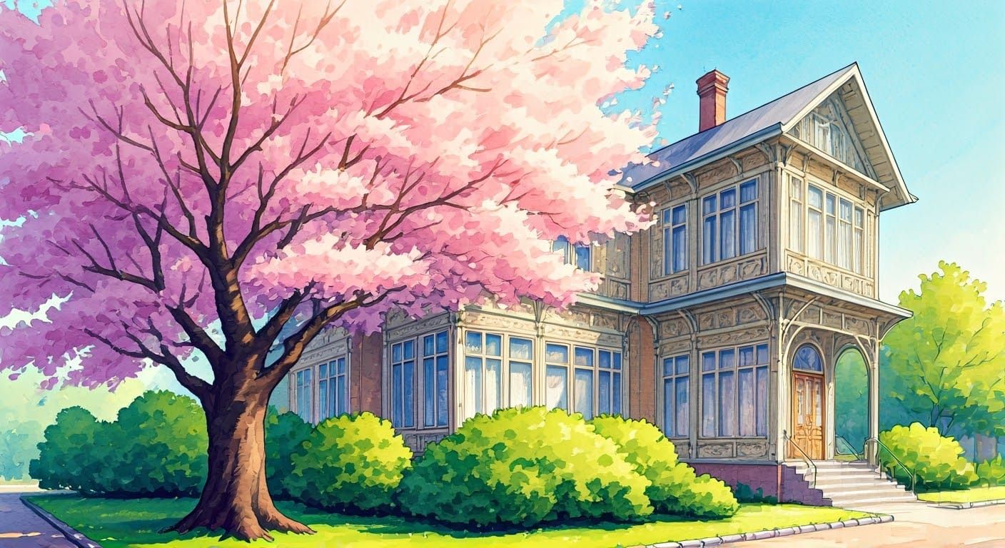Ethereal Cherry Blossom Sanctuary in Watercolor