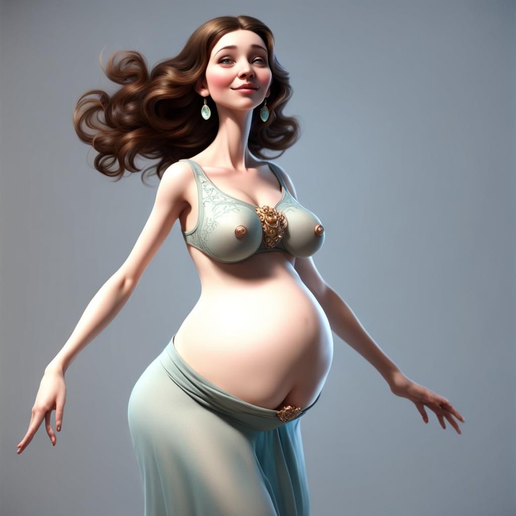 Joyful Pregnant Woman Dancing: 3D Digital Art