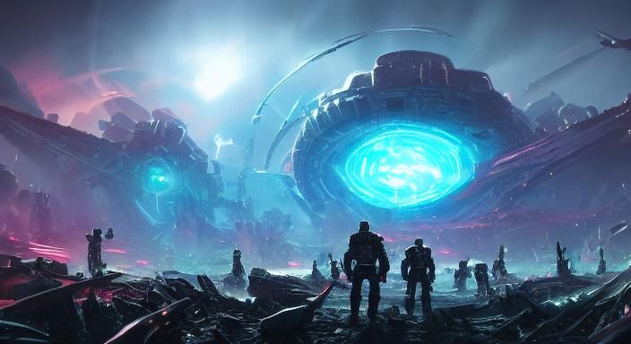 Cyborg Warriors Clash with Aztec Monster in Multiverse