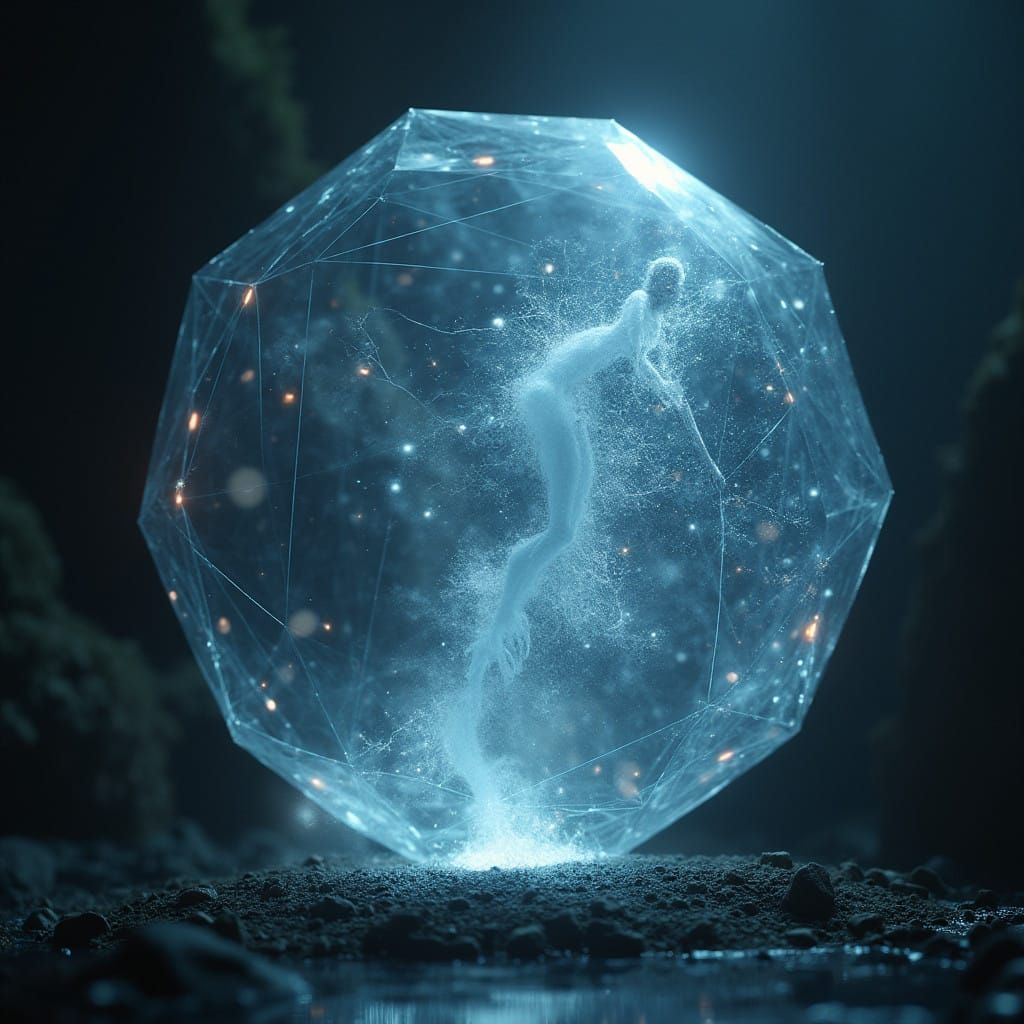 Floating Futuristic Hologram in Neon-Lit HDR