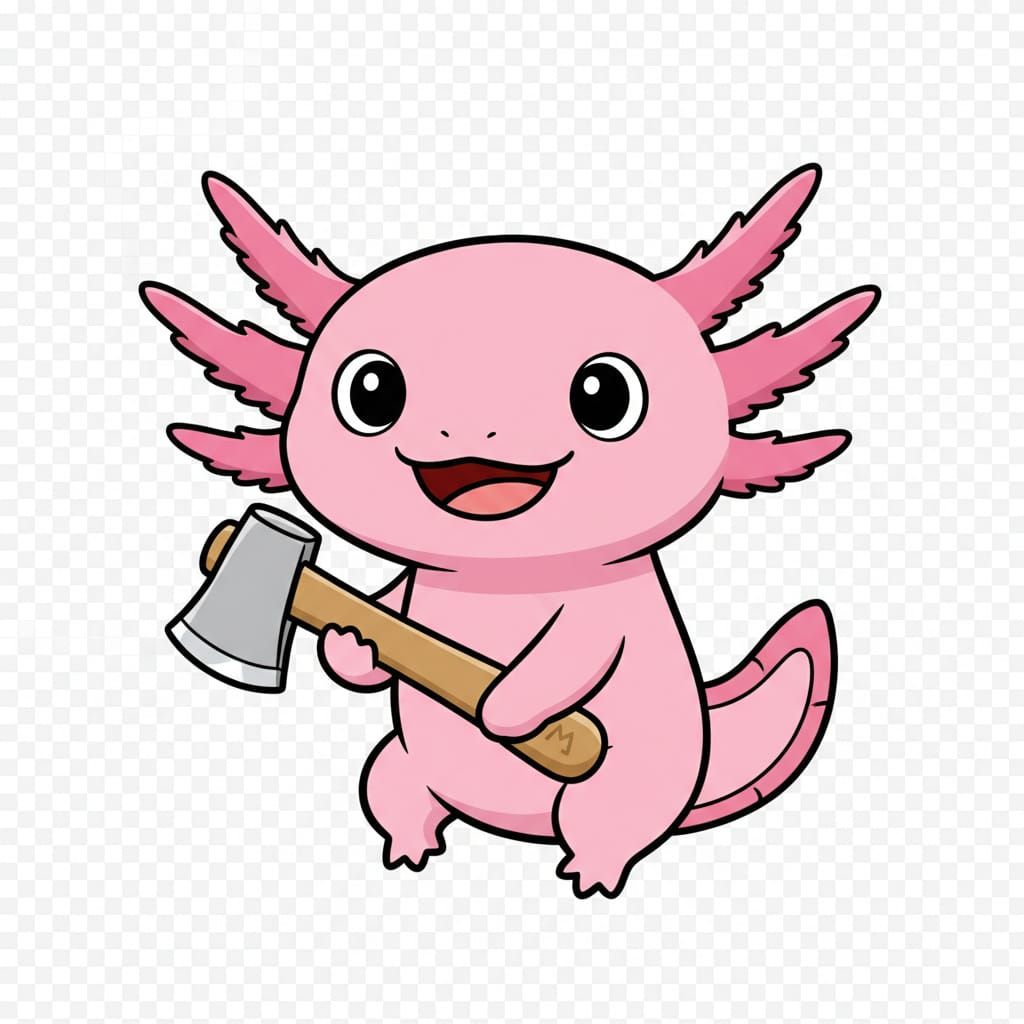 Cute Cartoon Axolotl with Toy Axe