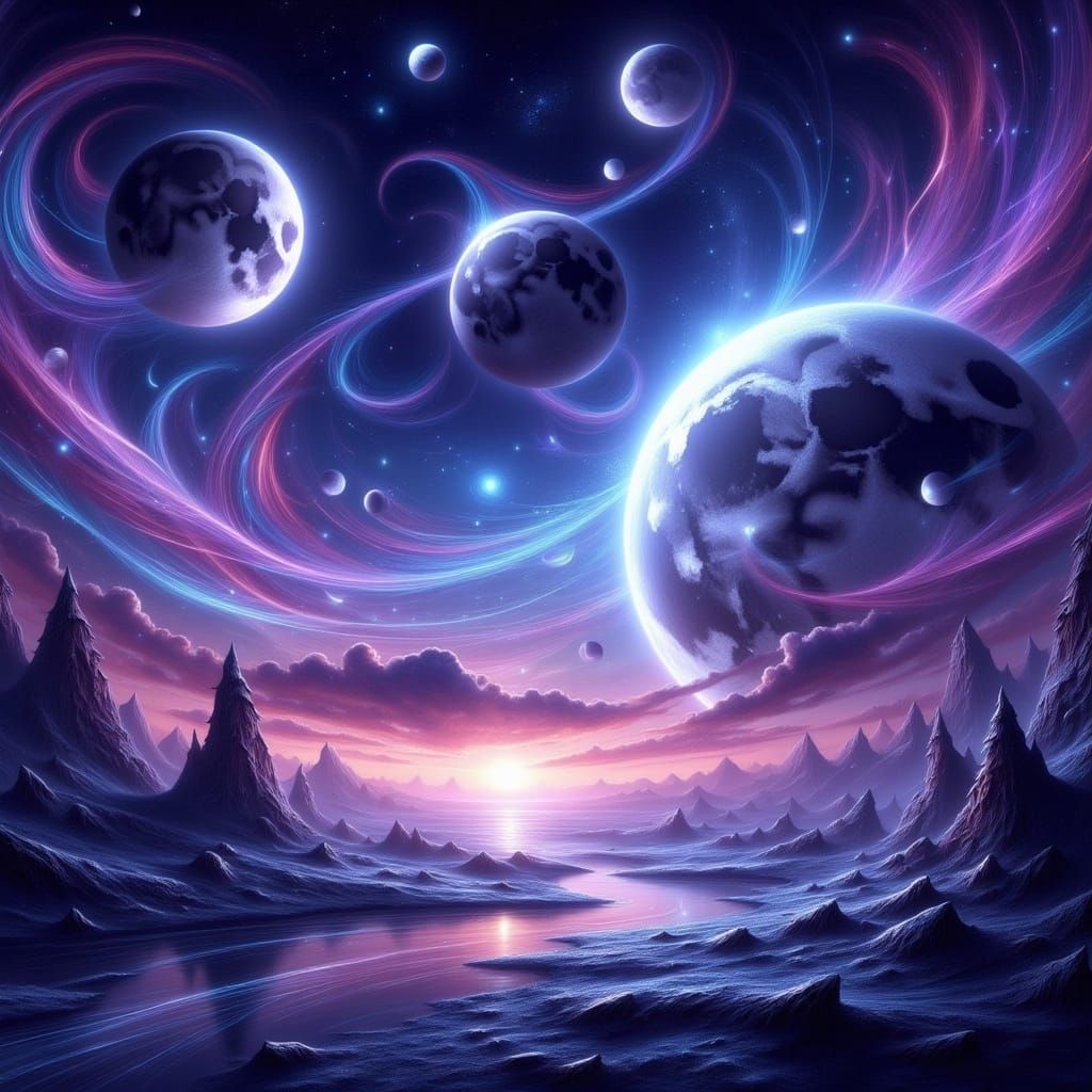 Alien Planet Night Sky with Three Moons