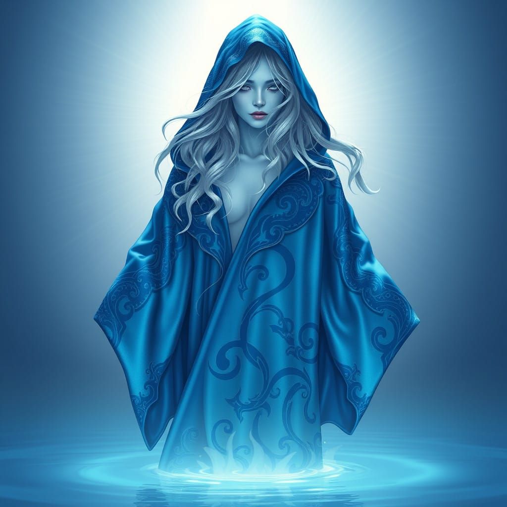 Celestial Blue Goddess Emerges from Radiant Light