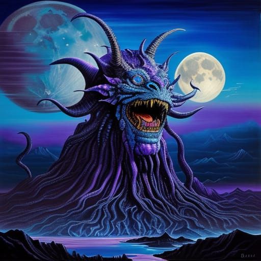 Surreal Moon Monster Portrait in Oil