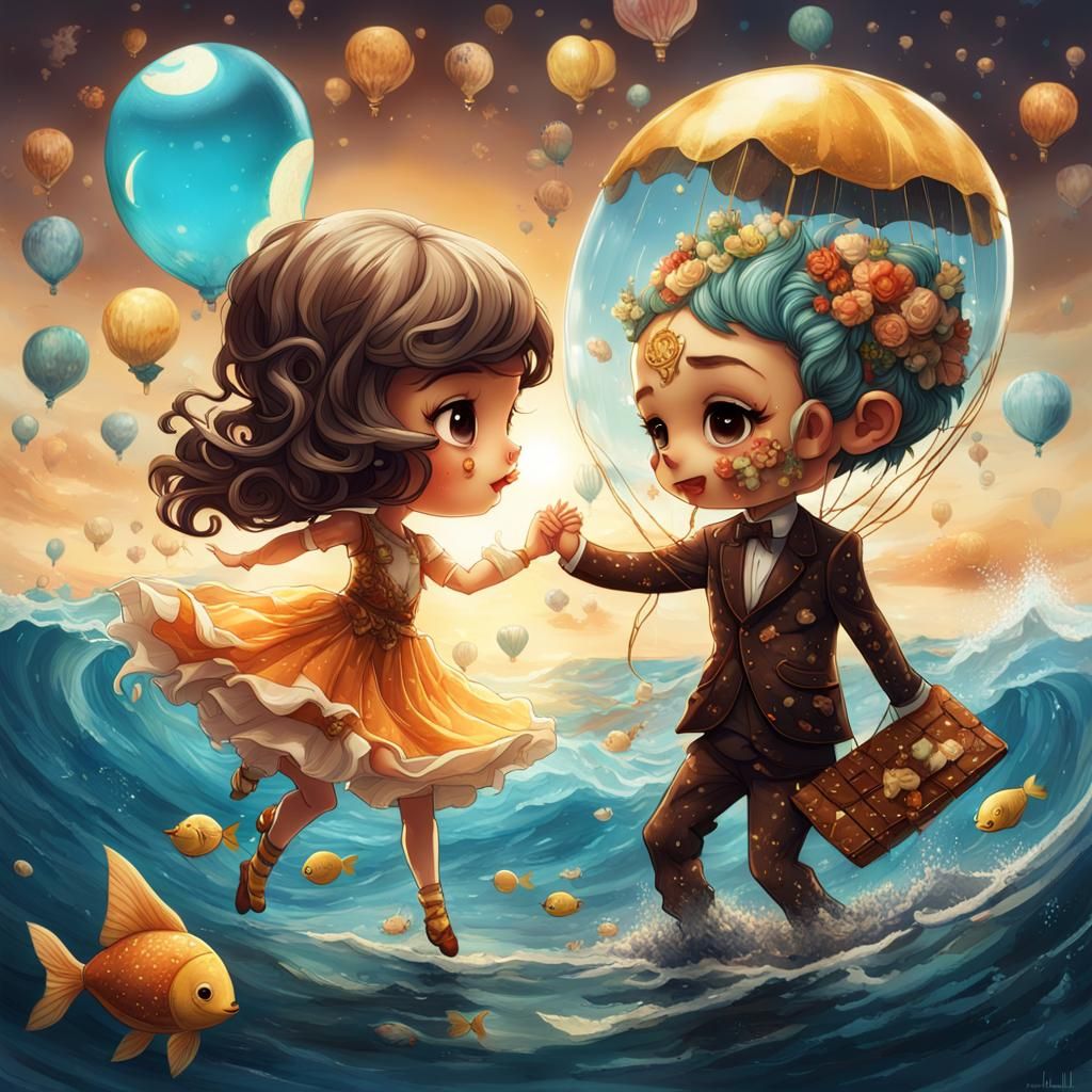 Dreamlike Dance: A Surreal Gouache and Watercolor Creation