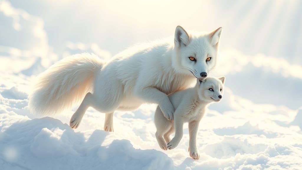 Arctic Fox and Cub in a Winter Wonderland