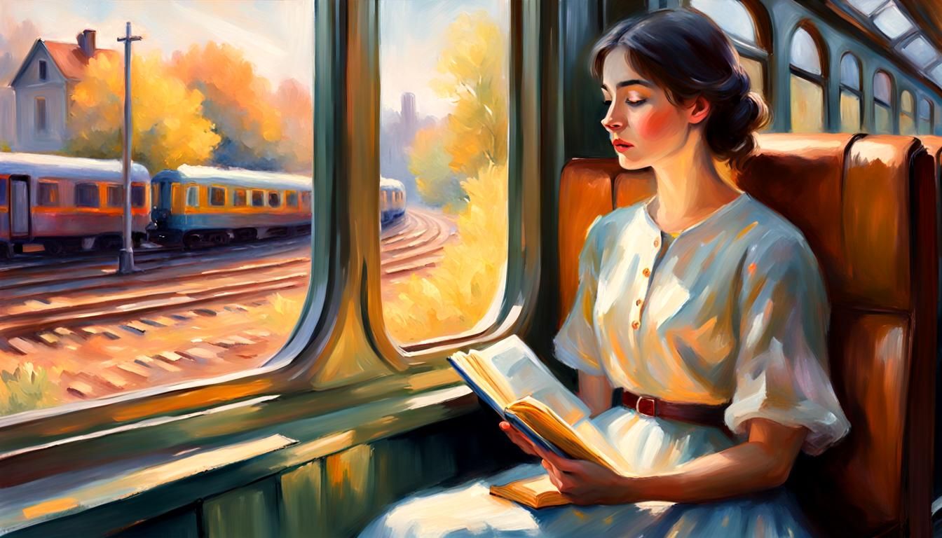 Woman on Train: Impressionist Oil Painting in Soft Light