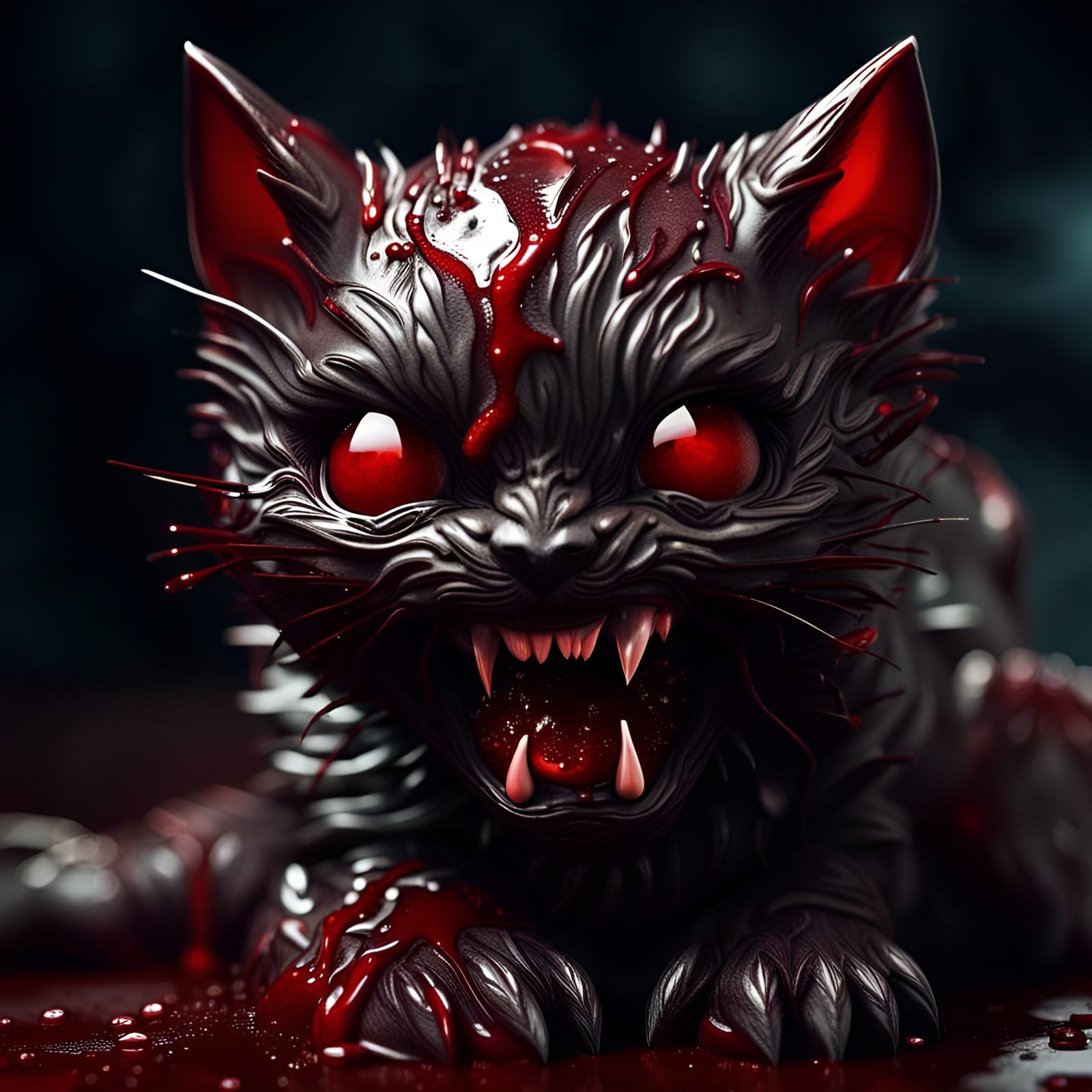 Beautiful Vampire Kitten with Dripping Blood