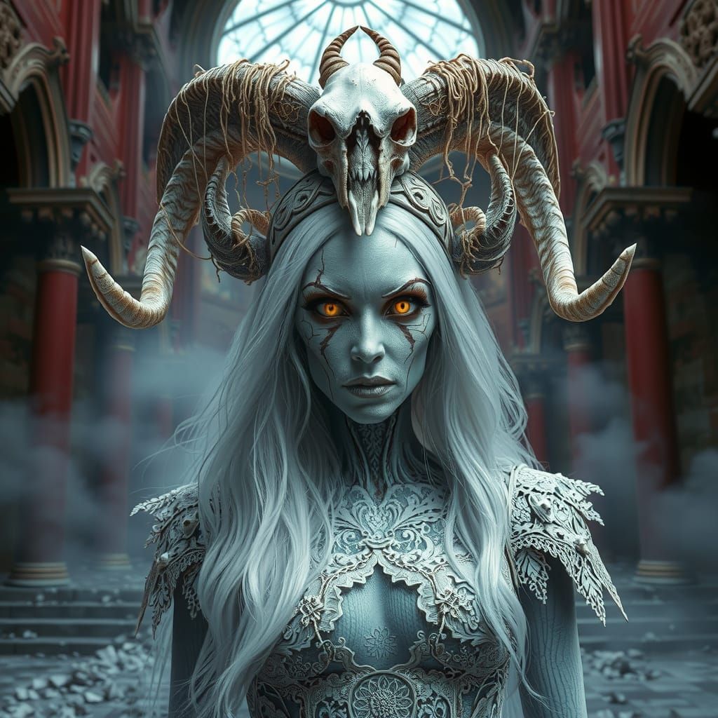 Undead Queen in Ruined Cathedral, Gothic Fantasy
