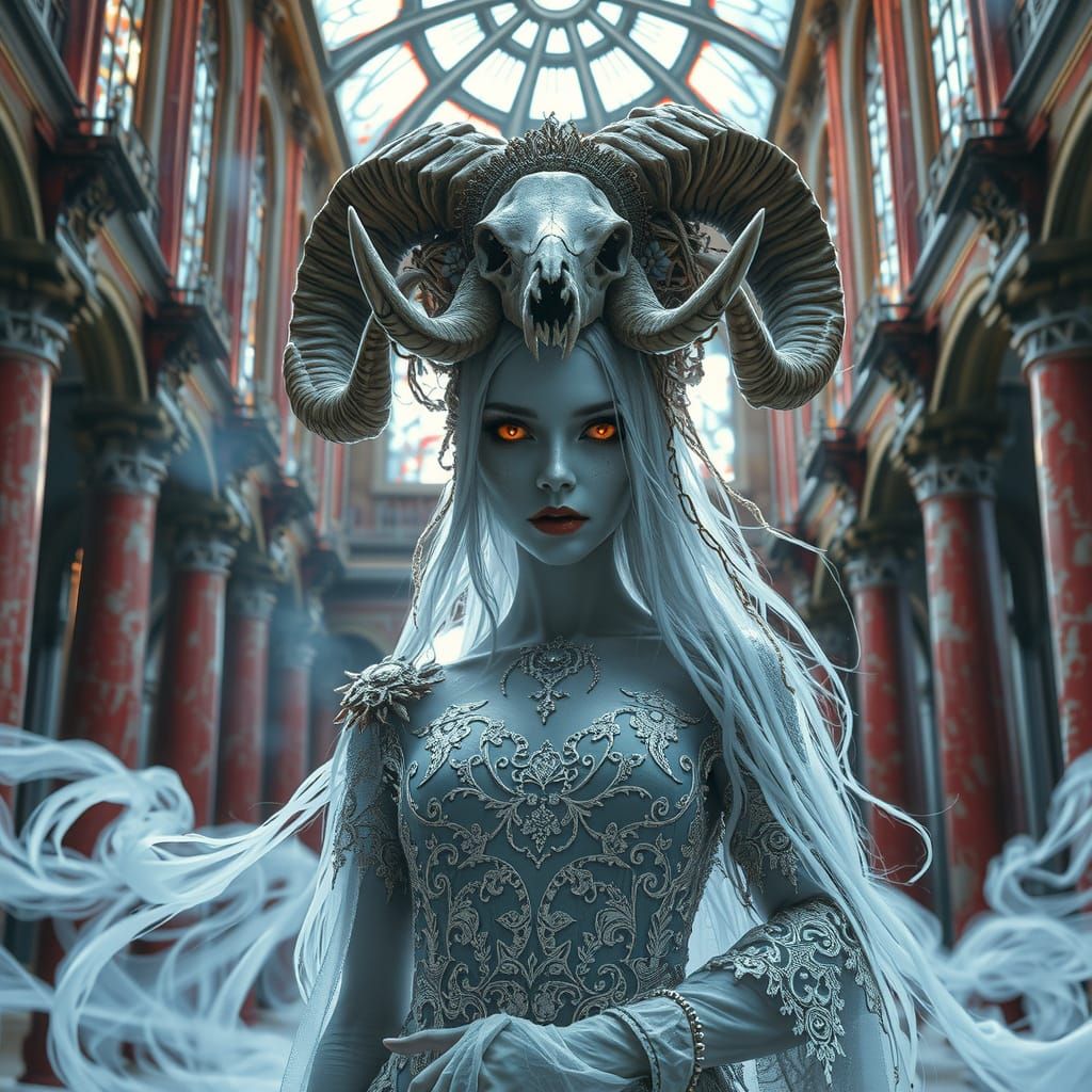 Undead Queen in Ruined Cathedral: Gothic Fantasy