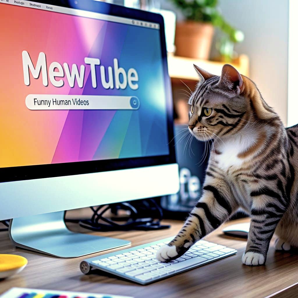 Cute Kitty Searches 'Funny Human Videos' on Mewtube