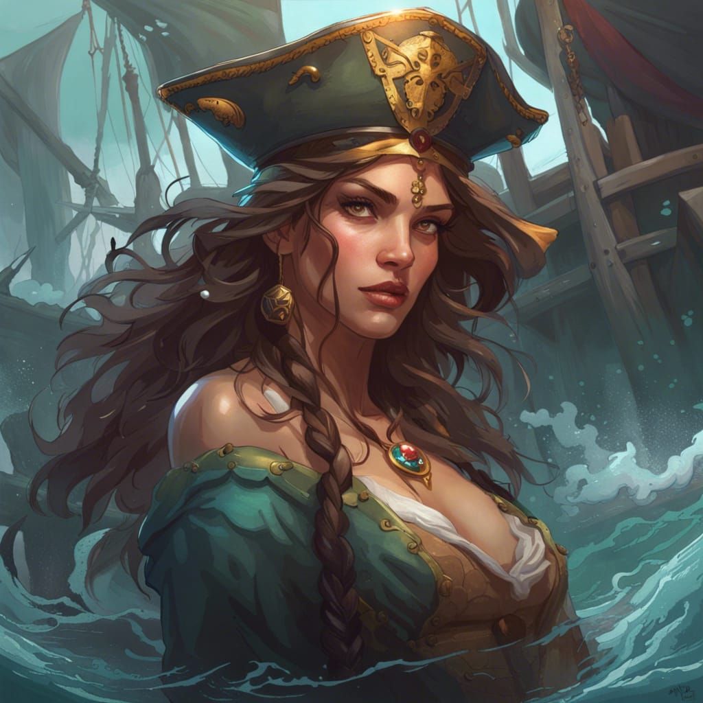 Enchanting Siren Luring Pirates: Hyperdetailed Art Portrait