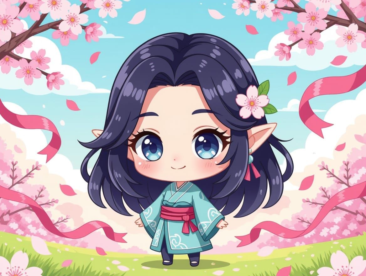 Chibi Drow Character in Pastel Watercolor Style